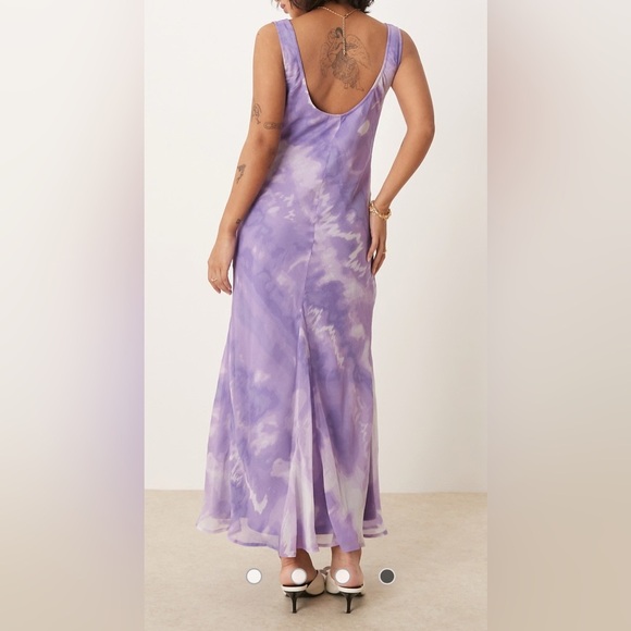 ASOS DESIGN Petite chiffon scoop neck midi slip dress purple tie dye print 2 New - Picture 16 of 16